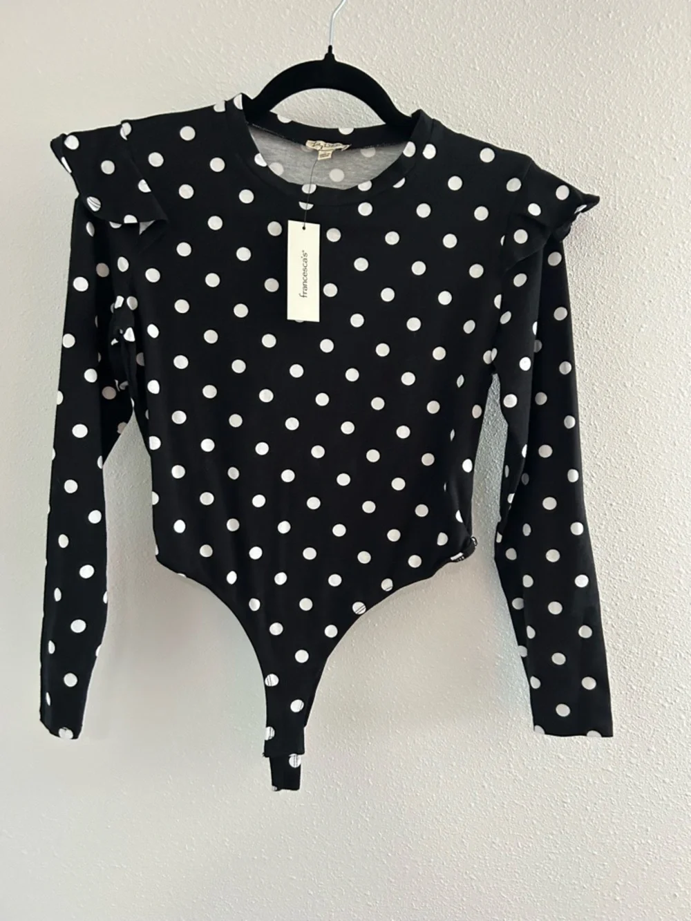 Lily White Black & White Polka Dot Ruffle Shoulder One-Piece